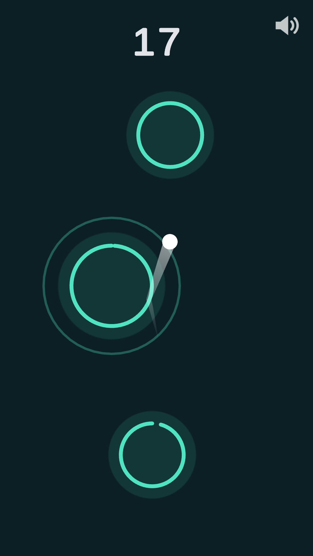 Mid-flight between rings in the teal theme